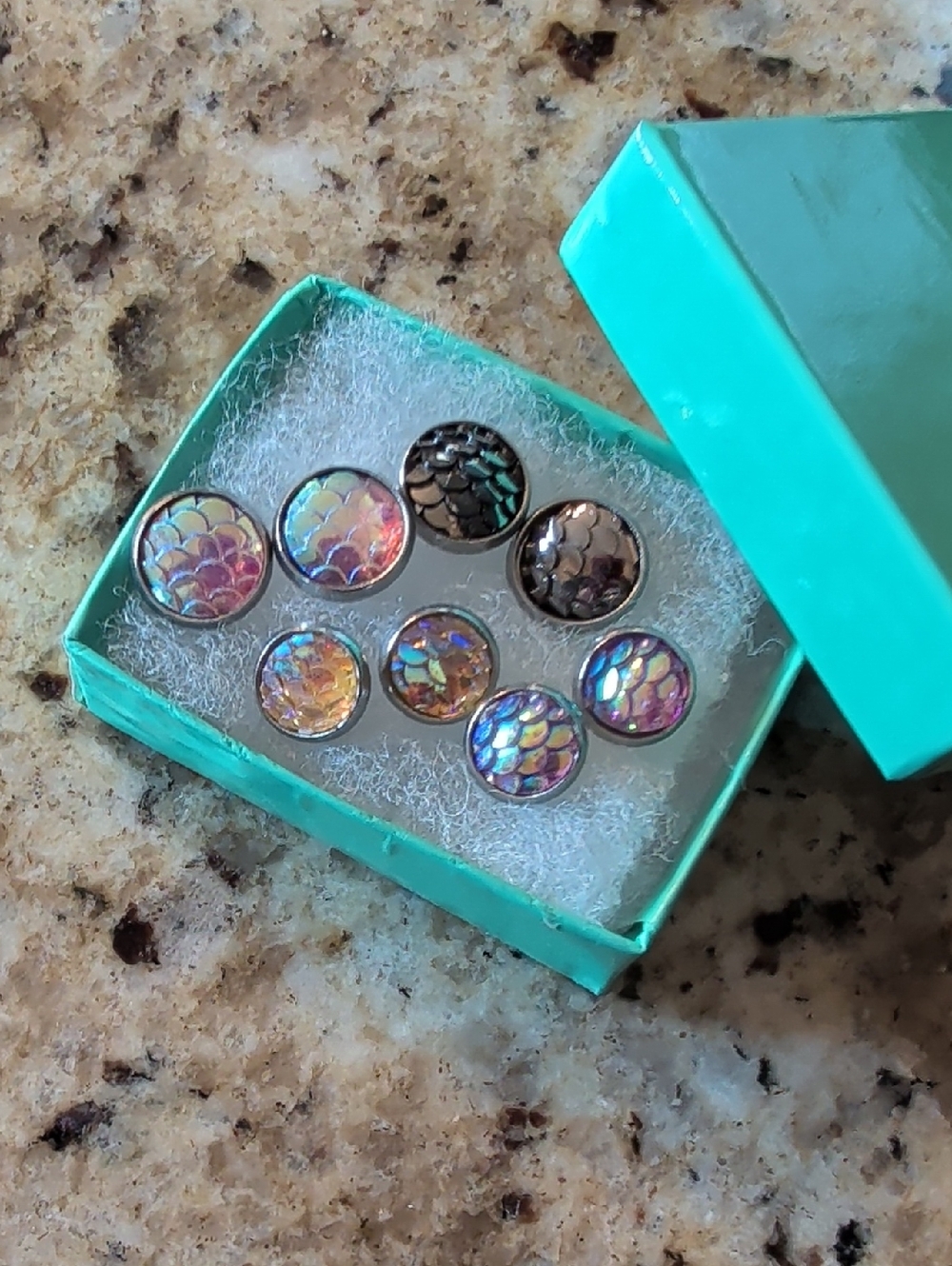 2 For $20.00- Iridescent Mermaid Scale Stud Earring Set